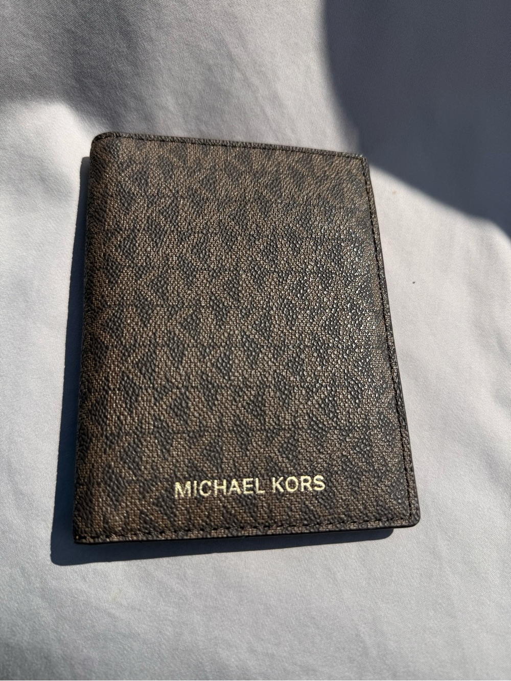 Michael Kors Brown Monogram Card & Passport Holder with Gold Logo